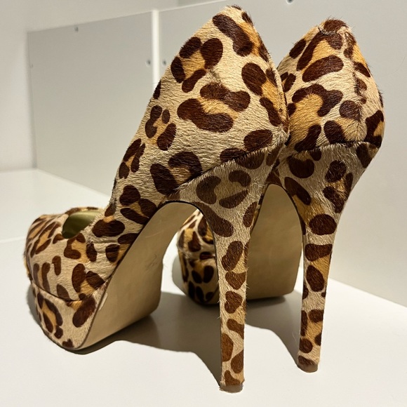 Cowhide Leopard Print Platform Heels - Picture 2 of 5
